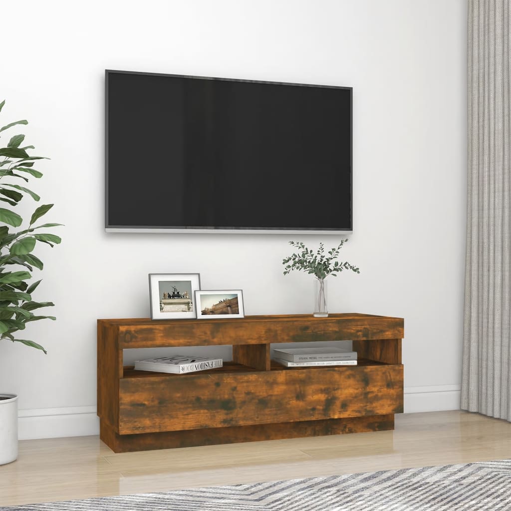 vidaXL TV Cabinet with LED Lights Smoked Oak 100x35x40 cm