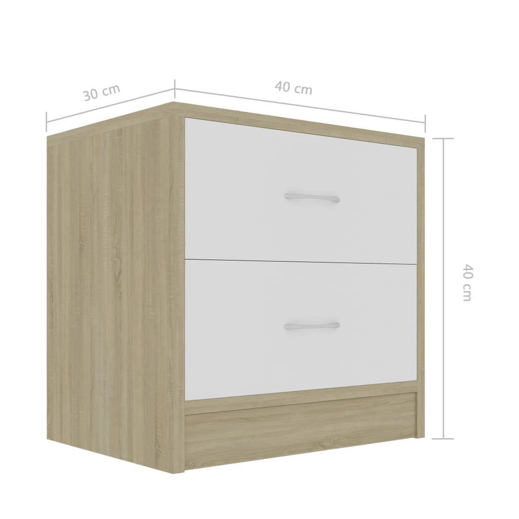 vidaXL Bedside Cabinets 2 pcs White and Sonoma Oak 40x30x40 cm Engineered Wood