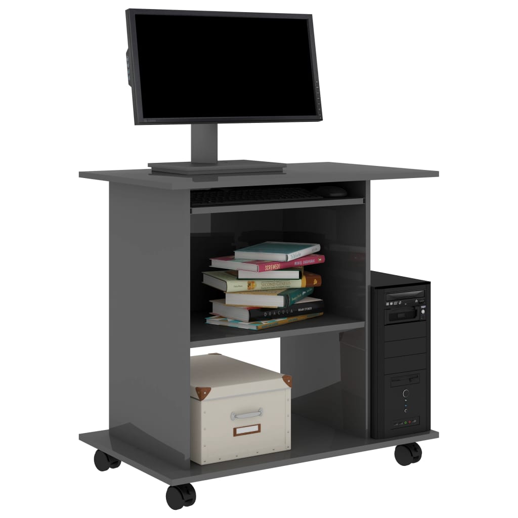 vidaXL Computer Desk High Gloss Grey 80x50x75 cm Engineered Wood
