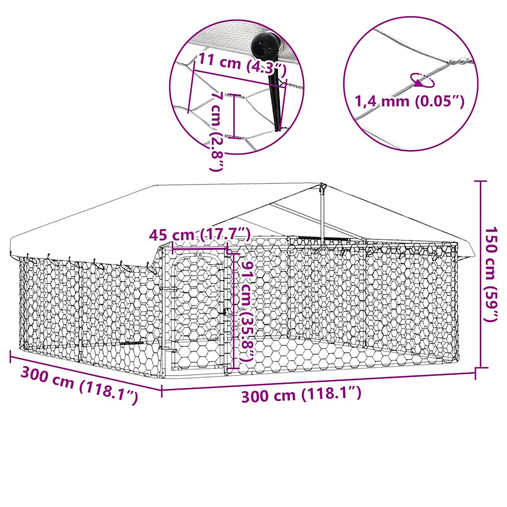 vidaXL Outdoor Dog Kennel with Roof 300x300x150 cm