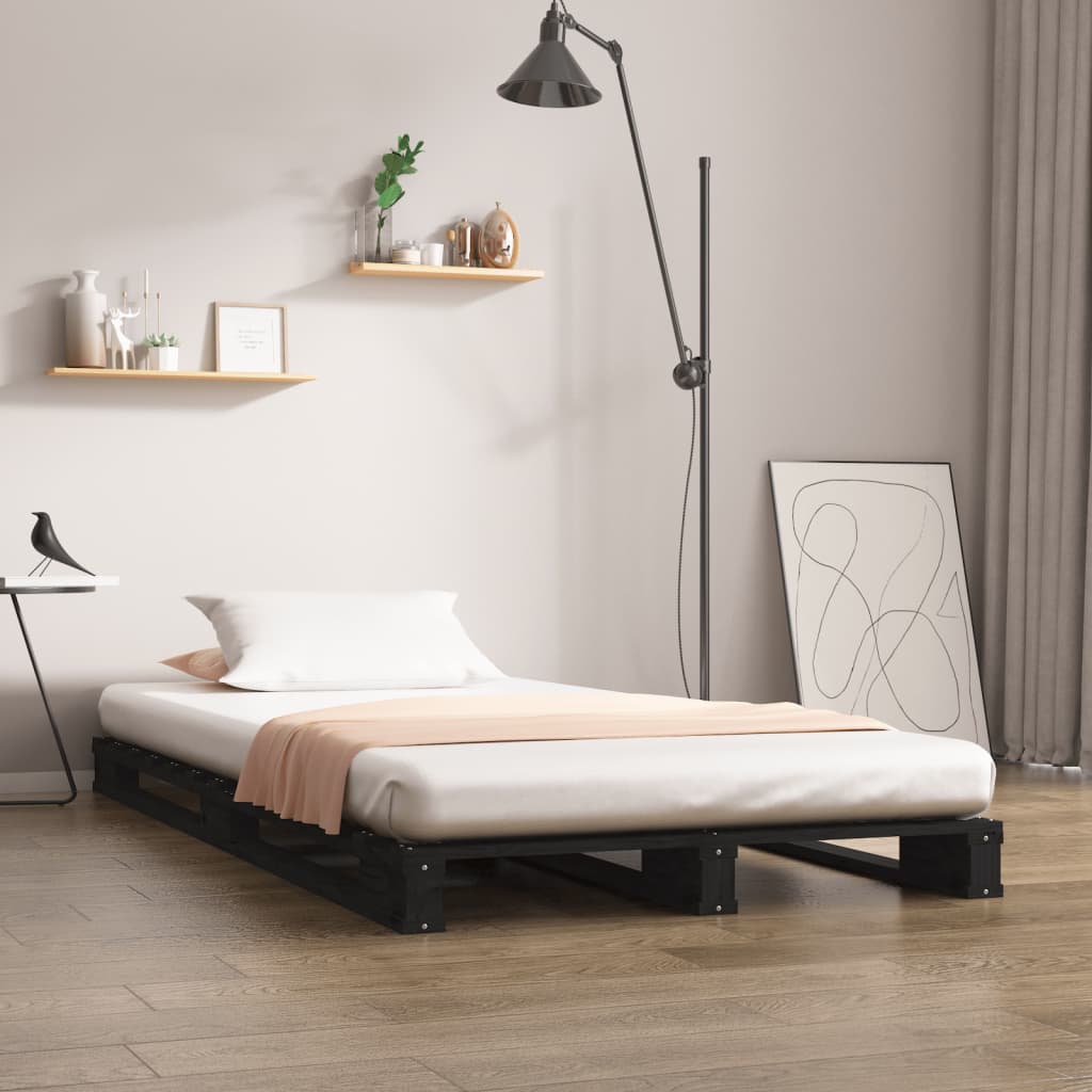 vidaXL Pallet Bed Black 100x200 cm Solid Wood Pine