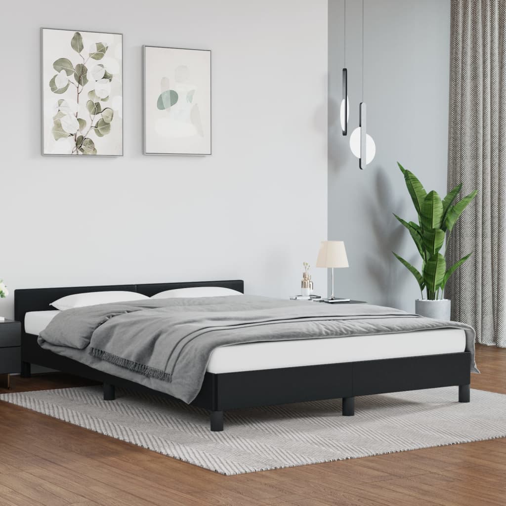vidaXL Bed Frame with Headboard Black 135x190cm Double Faux Leather