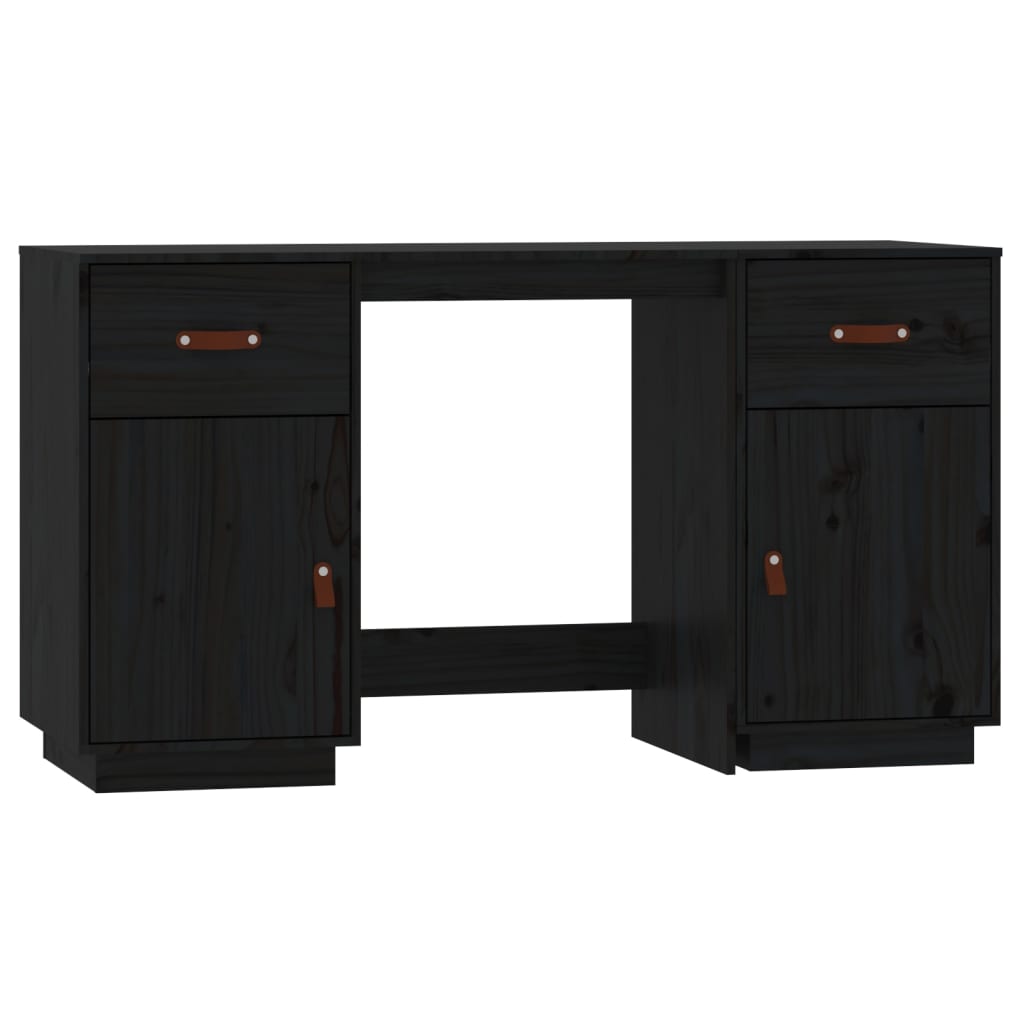vidaXL Desk with Cabinets Black 135x50x75 cm Solid Wood Pine