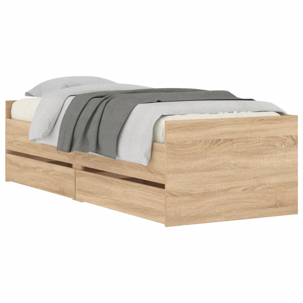 vidaXL Bed Frame with Drawers Sonoma Oak 75x190 cm Small Single