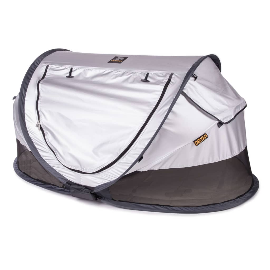 DERYAN Pop-up Toddler Travel Cot with Mosquito Net Luxe Sliver