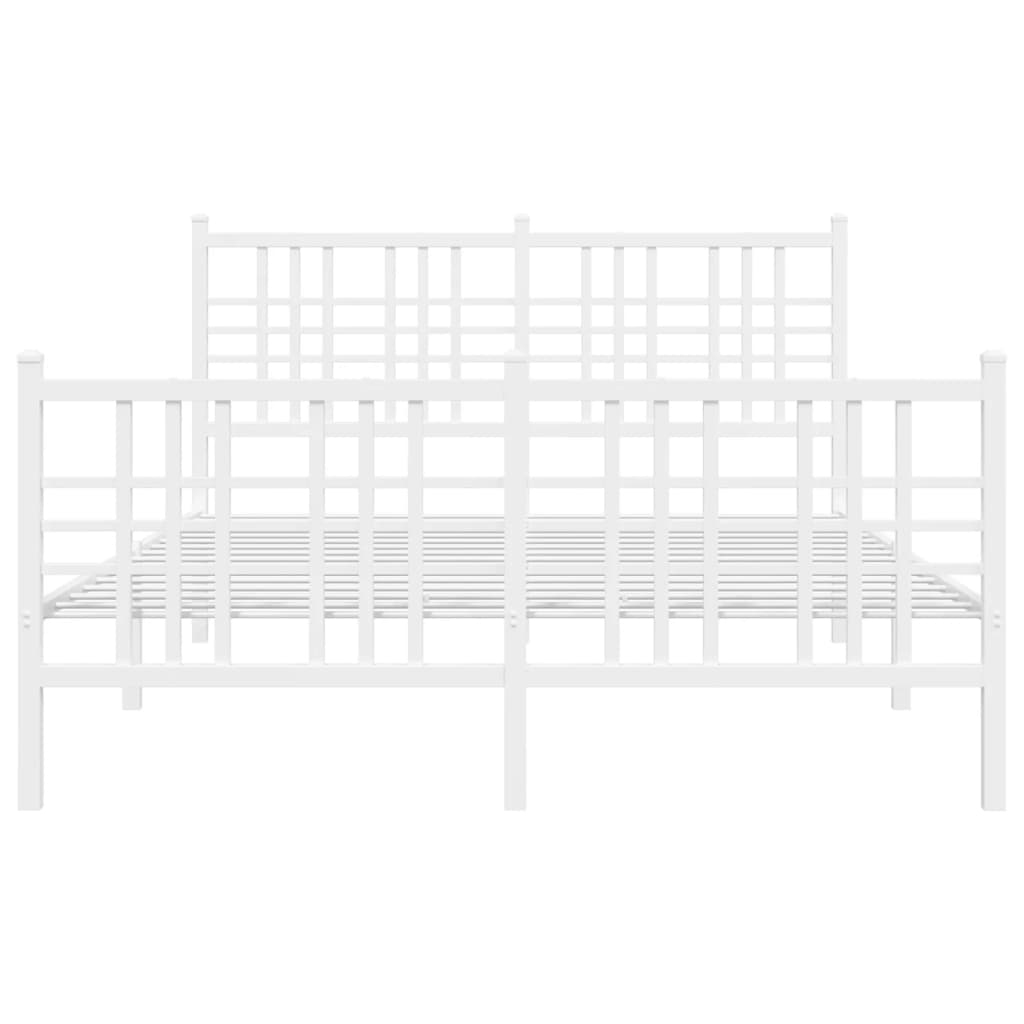 vidaXL Metal Bed Frame with Headboard and Footboard White 140x190 cm