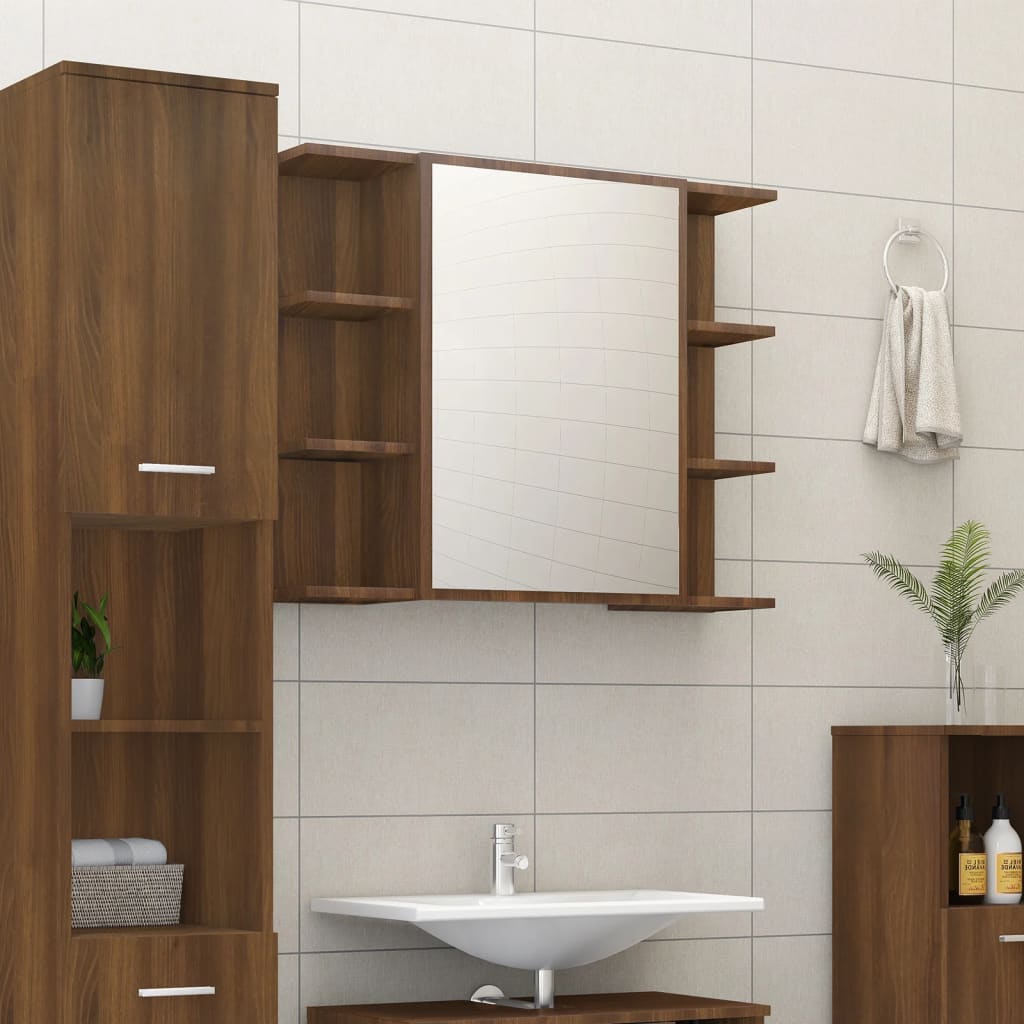 vidaXL Bathroom Mirror Cabinet Brown Oak 80x20.5x64 cm Engineered Wood