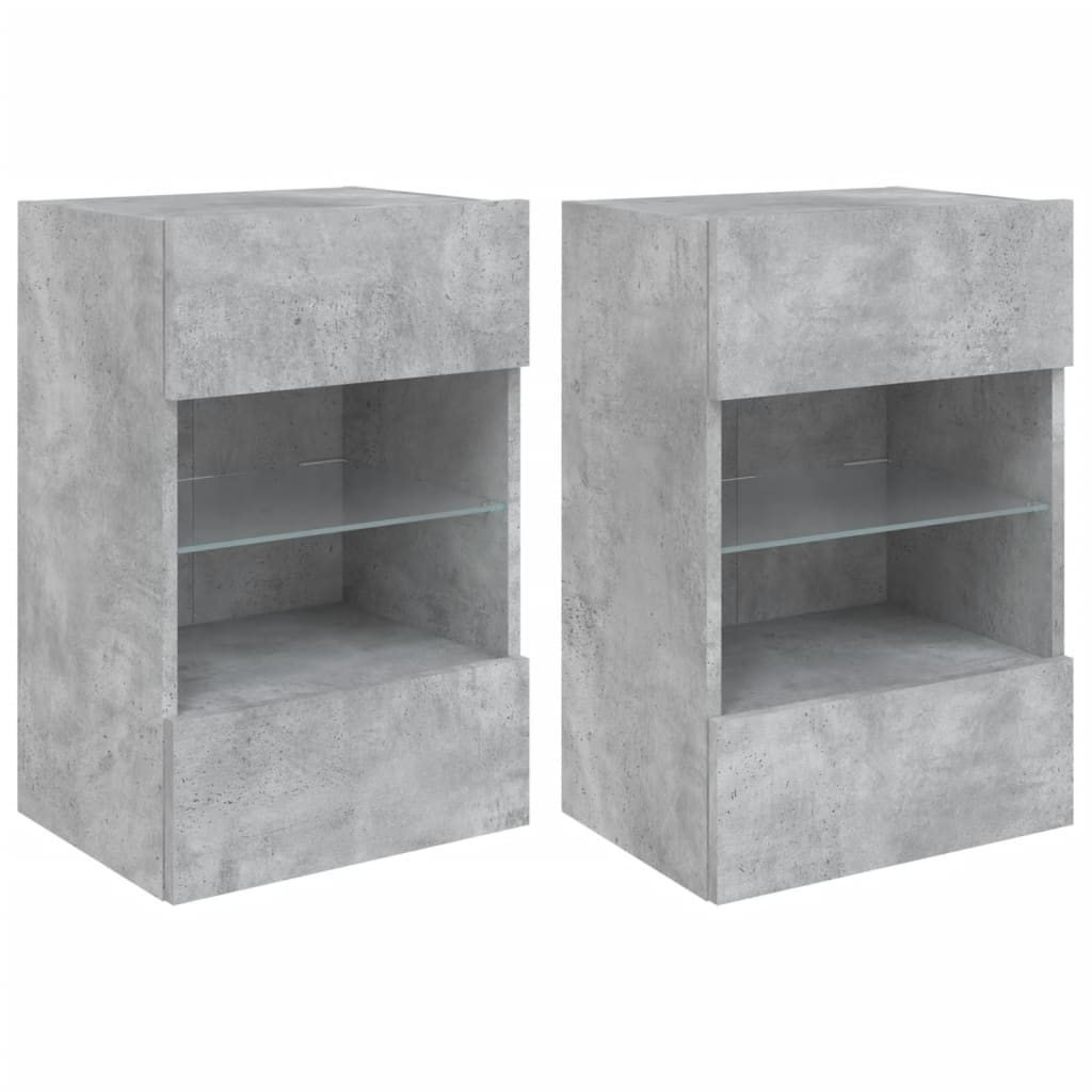 vidaXL TV Wall Cabinets with LED Lights 2 pcs Concrete Grey 40x30x60.5 cm