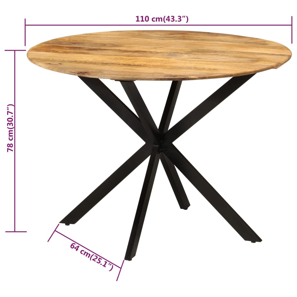 vidaXL Dining Table Ø110x78 cm Solid Wood Mango and Steel