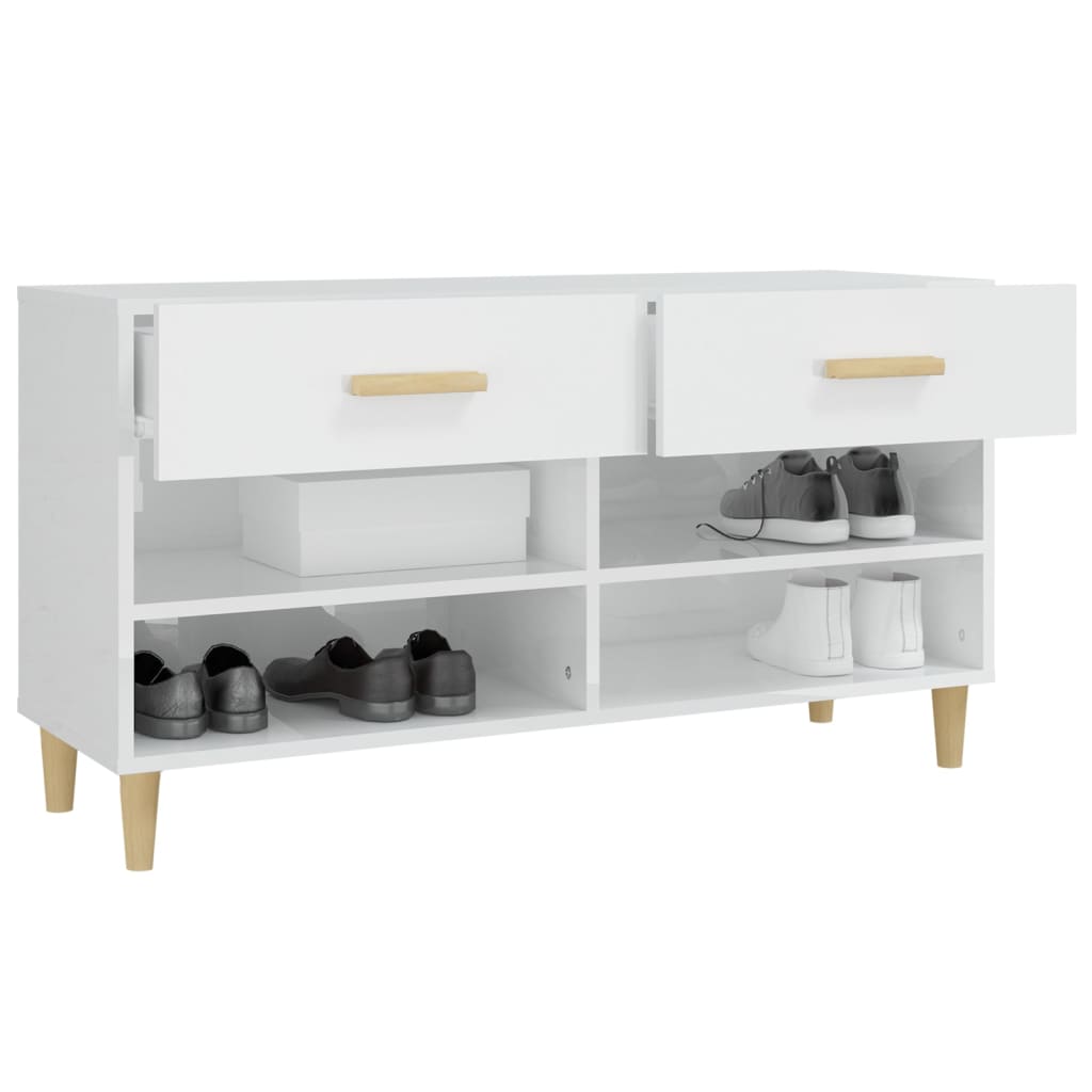 vidaXL Shoe Cabinet High Gloss White 102x35x55 cm Engineered Wood