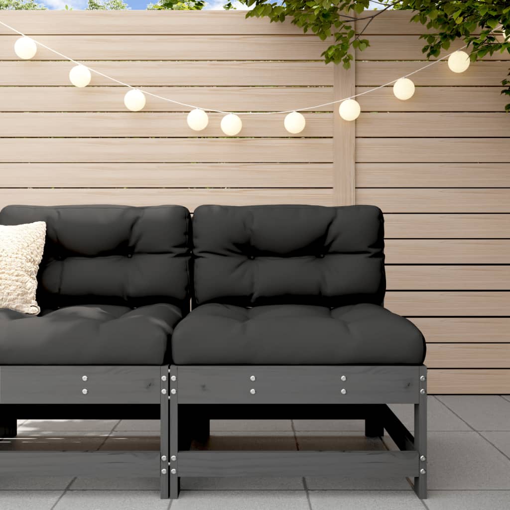 vidaXL Middle Sofa with Cushions Grey Solid Wood Pine