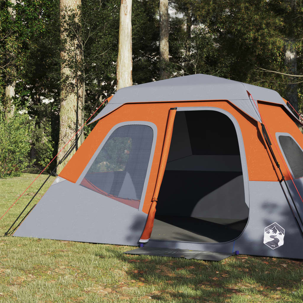 vidaXL Camping Tent 6-Person Grey and Orange Waterproof