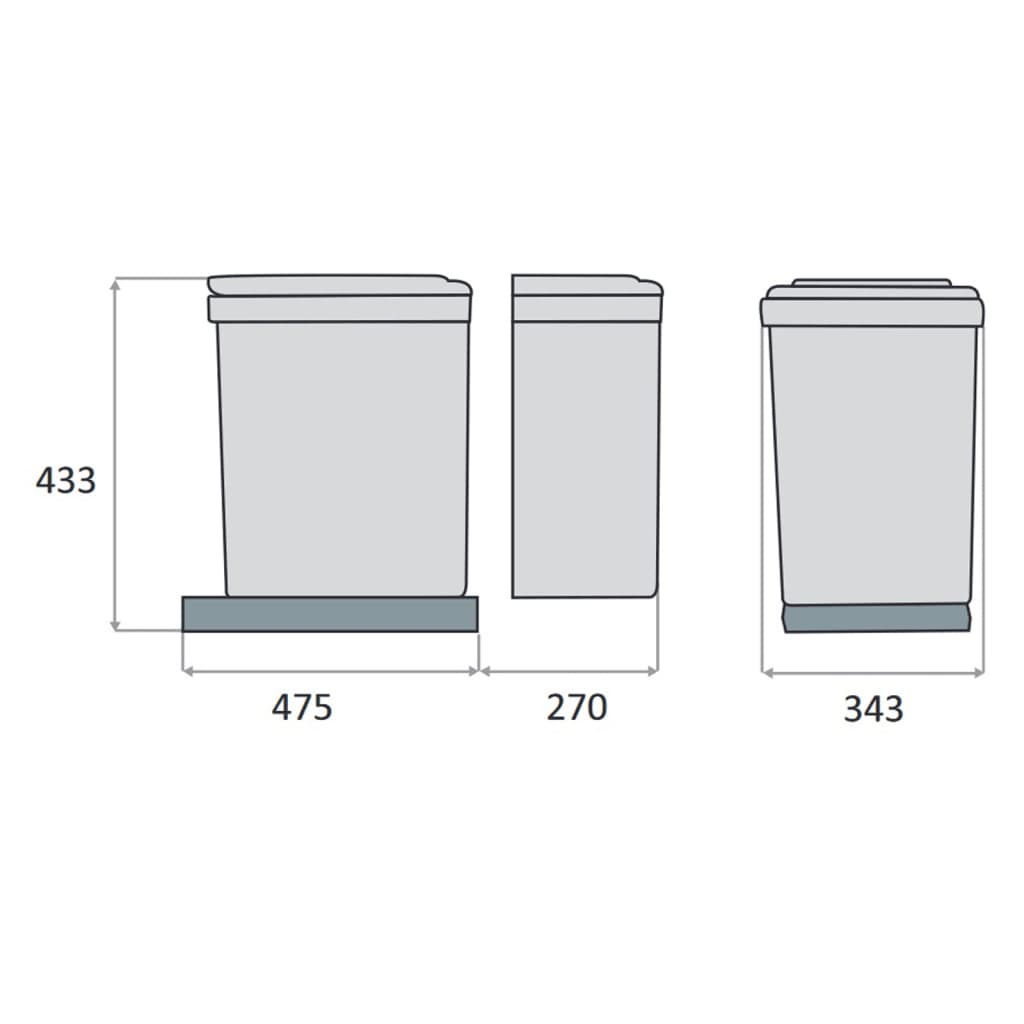 eyckhaus Built-in Rolling Selective Waste Collector Rectangular 2x21 L Grey