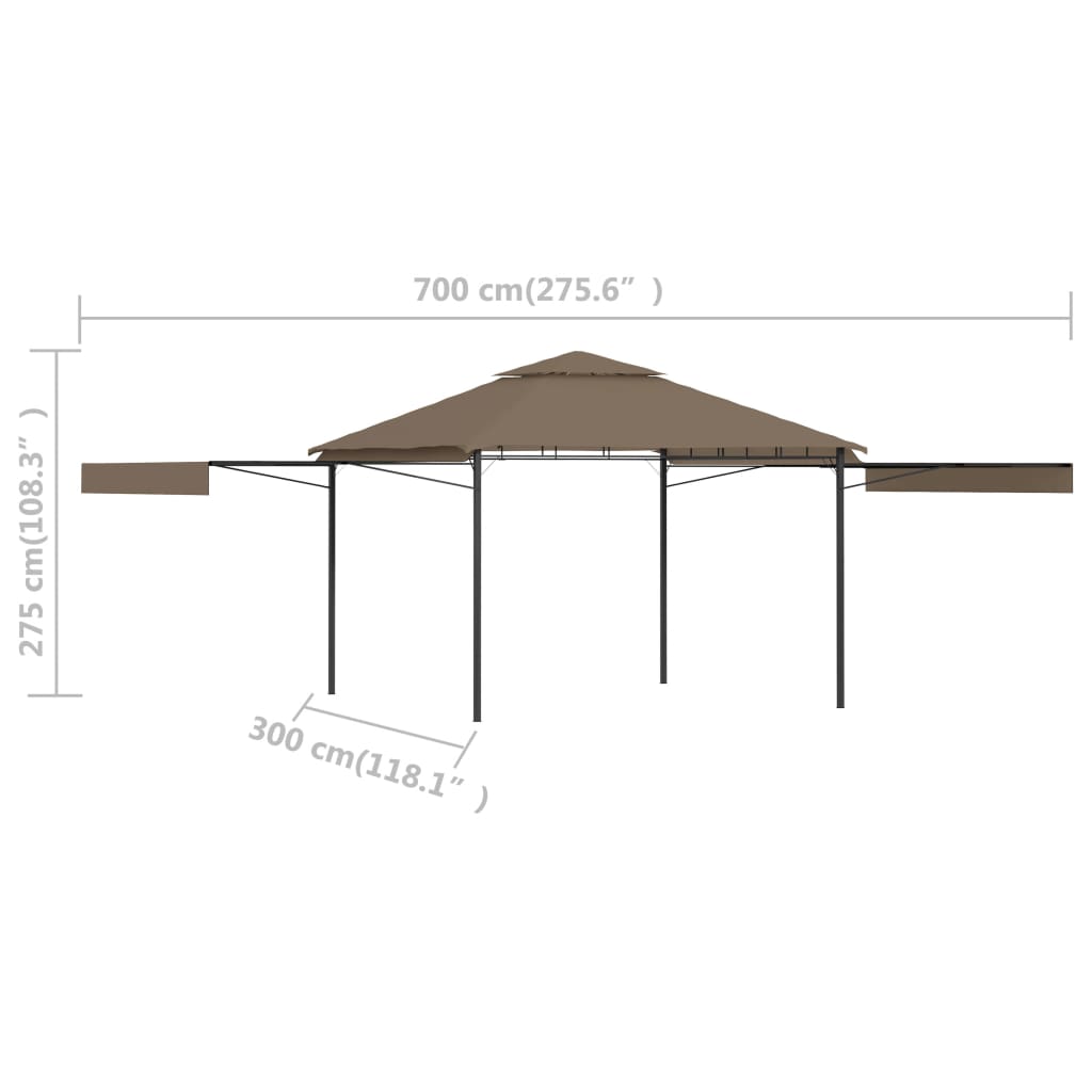 vidaXL Gazebo with Double Extending Roofs 3x3x2.75 m Taupe 180g/m²