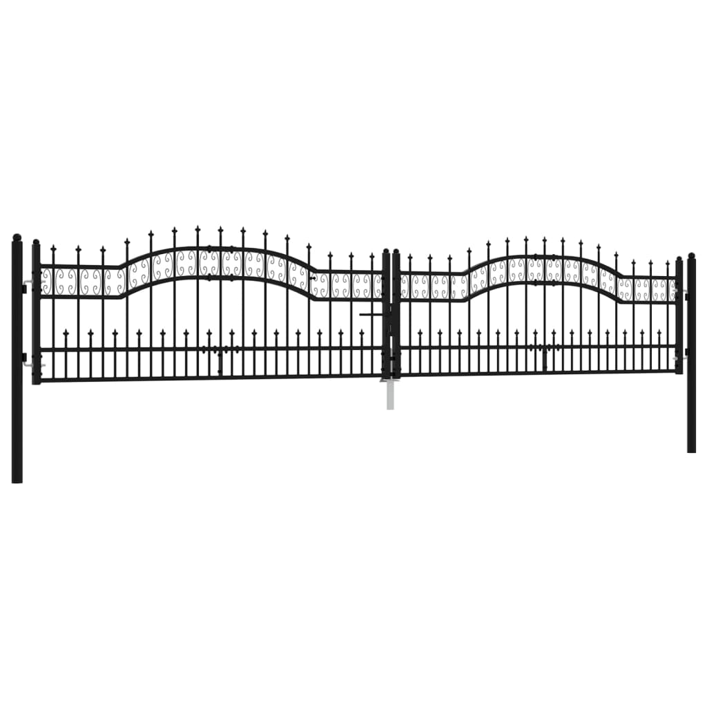 vidaXL Fence Gate with Spear Top Black 406x120 cm Powder-coated Steel
