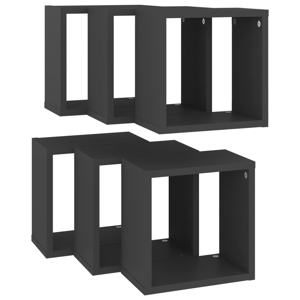 vidaXL Wall Cube Shelves 6 pcs Grey 26x15x26 cm