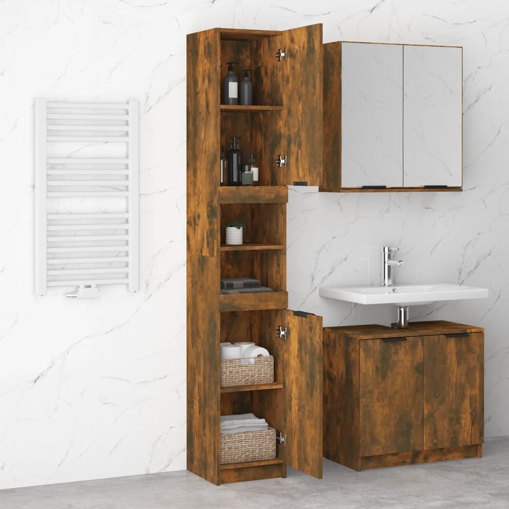 vidaXL Bathroom Cabinet Smoked Oak 32x34x188.5 cm Engineered Wood