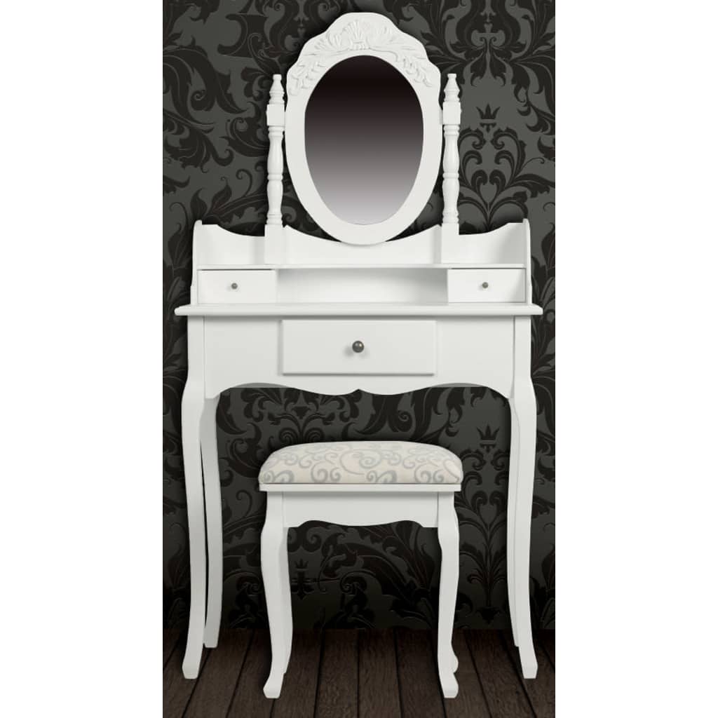vidaXL Dressing Table with Mirror and Stool White