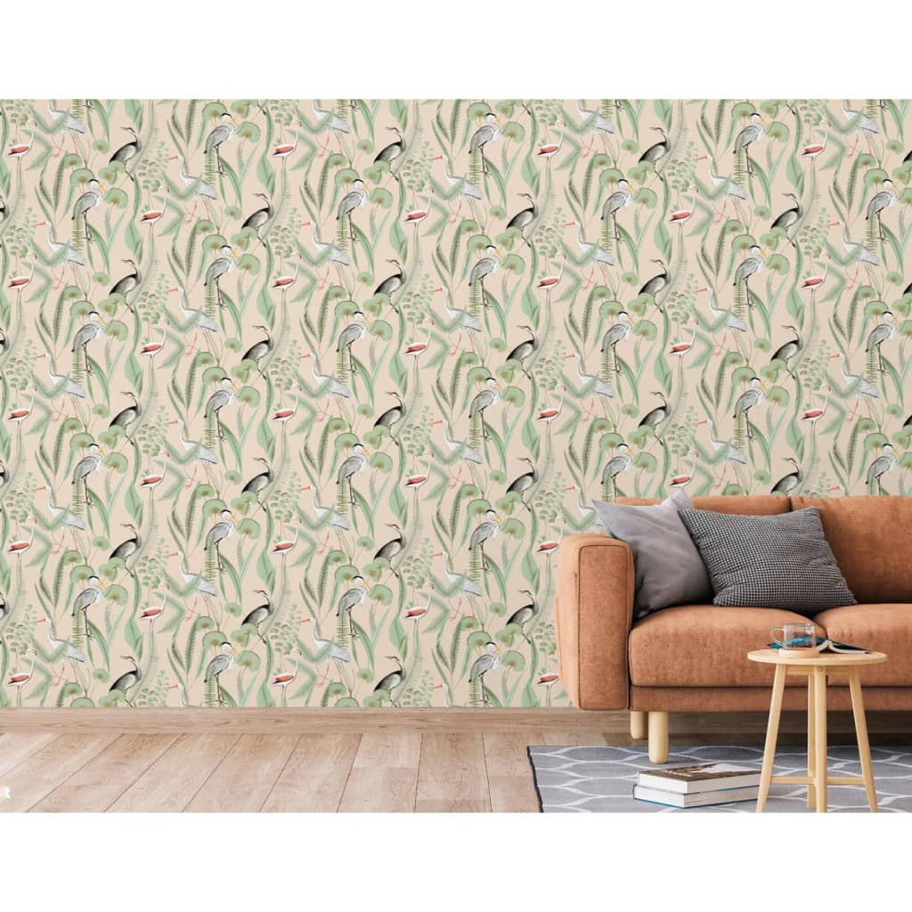 DUTCH WALLCOVERINGS Wallpaper Flamingo Cream and Mint
