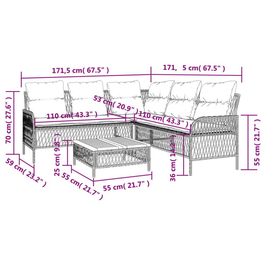 vidaXL 2 Piece Garden Sofa Set with Cushions Black Poly Rattan