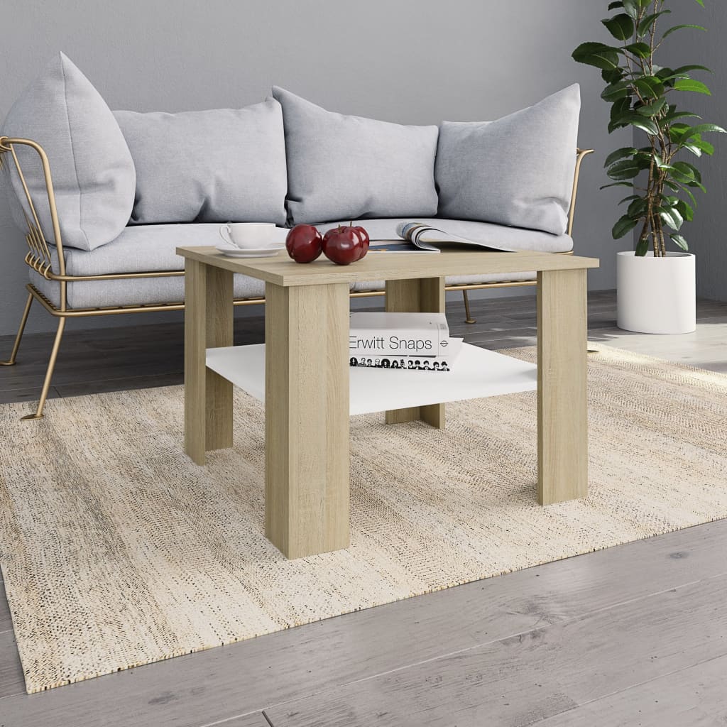 vidaXL Coffee Table White and Sonoma Oak 60x60x42 cm Engineered Wood