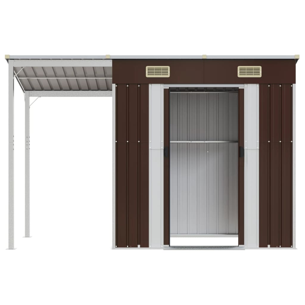 vidaXL Garden Shed with Extended Roof Brown 277x110.5x181 cm Steel