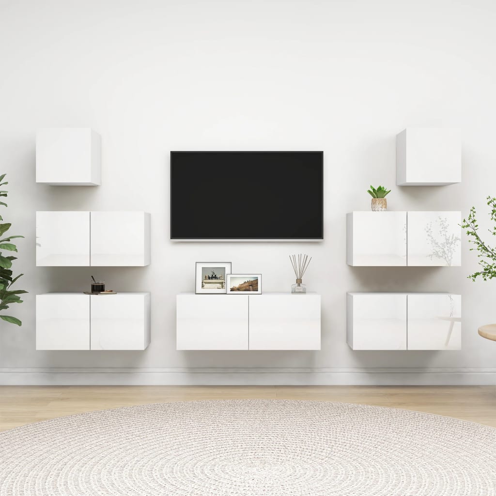 vidaXL 7 Piece TV Cabinet Set High Gloss White Engineered Wood
