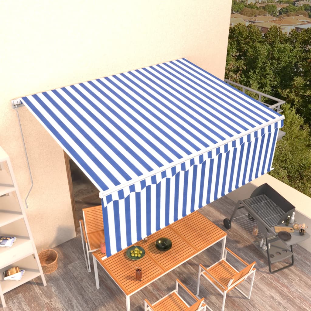 vidaXL Manual Retractable Awning with Blind 4.5x3m Blue&White
