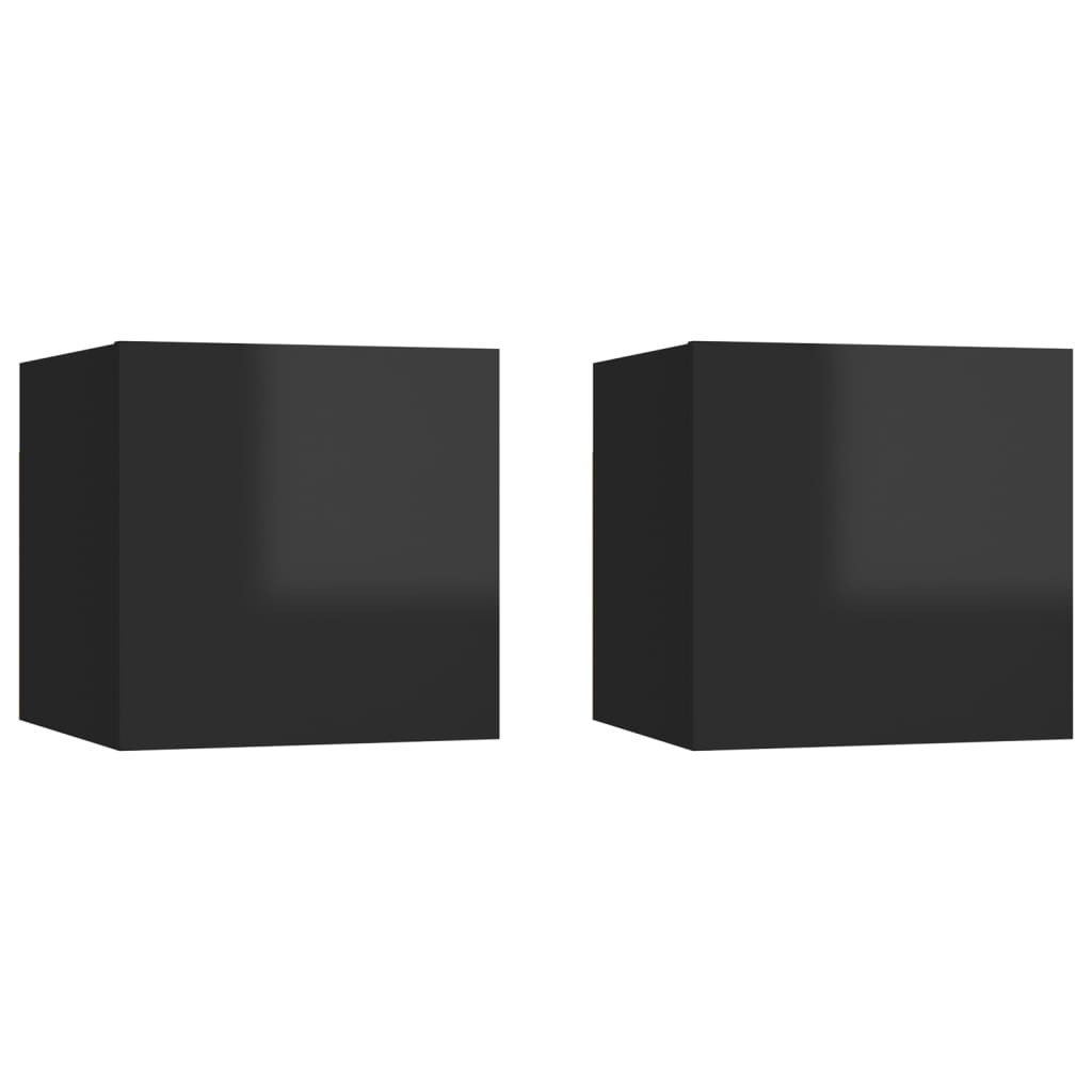 vidaXL Wall Mounted TV Cabinets 2 pcs High Gloss Black 30.5x30x30 cm
