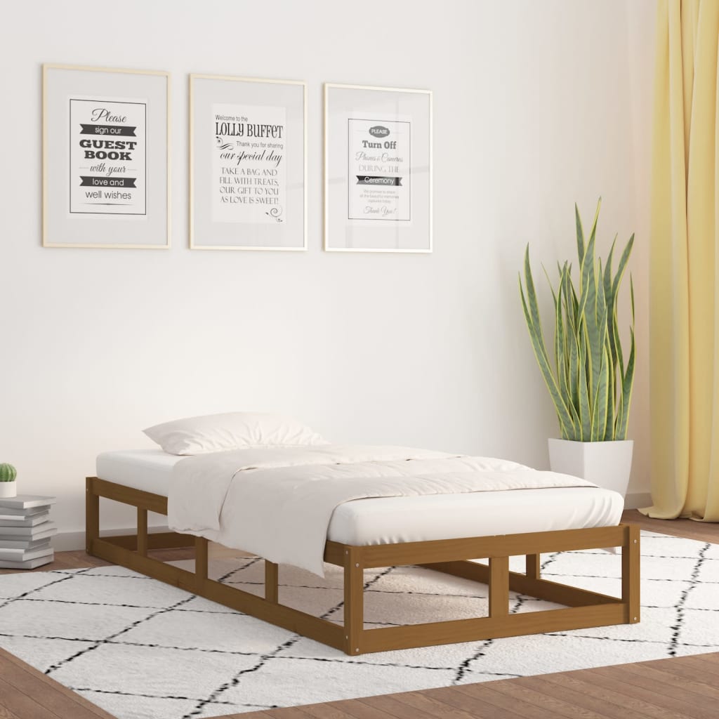 vidaXL Bed Frame Honey Brown 90x190 cm Single Solid Wood