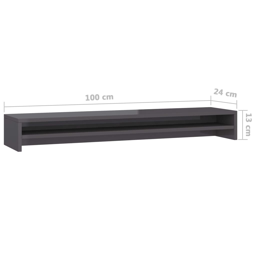vidaXL Monitor Stand High Gloss Grey 100x24x13 cm Engineered Wood
