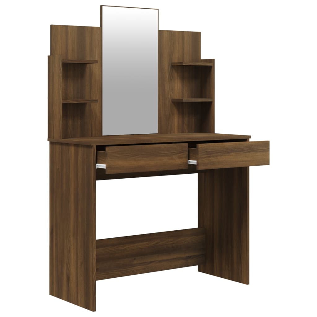 vidaXL Dressing Table with Mirror Brown Oak 96x40x142 cm