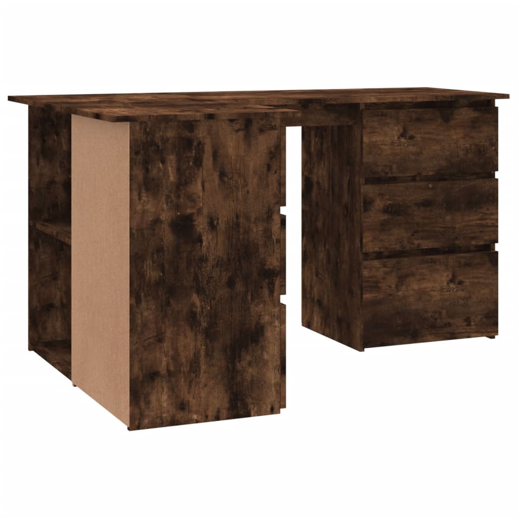 vidaXL Corner Desk Smoked Oak 145x100x76 cm Engineered Wood