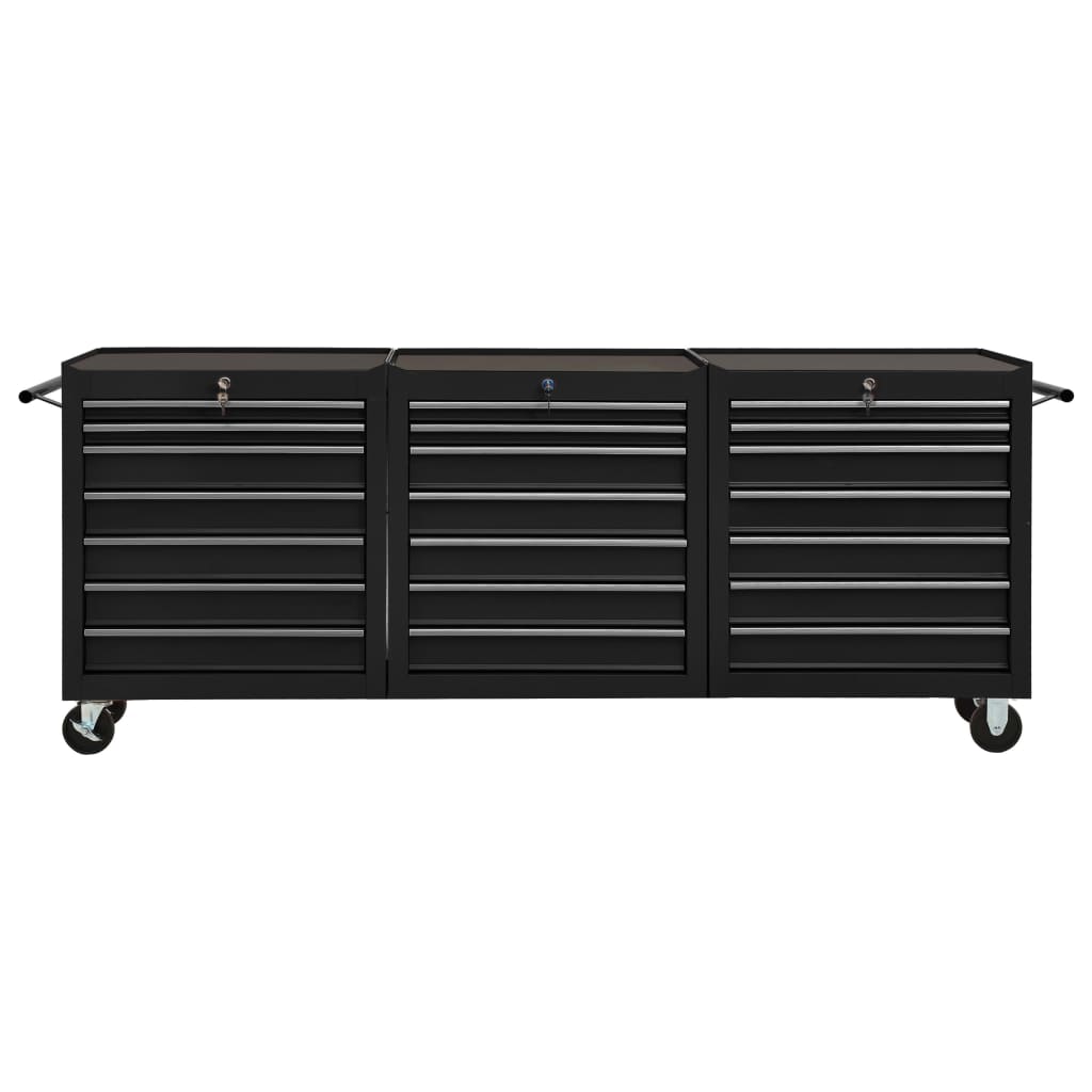 vidaXL Tool Trolley with 21 Drawers Steel Black (147185+2x147186)