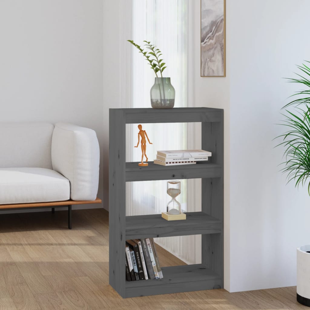 vidaXL Book Cabinet/Room Divider Grey 60x30x103.5 cm Solid Wood Pine