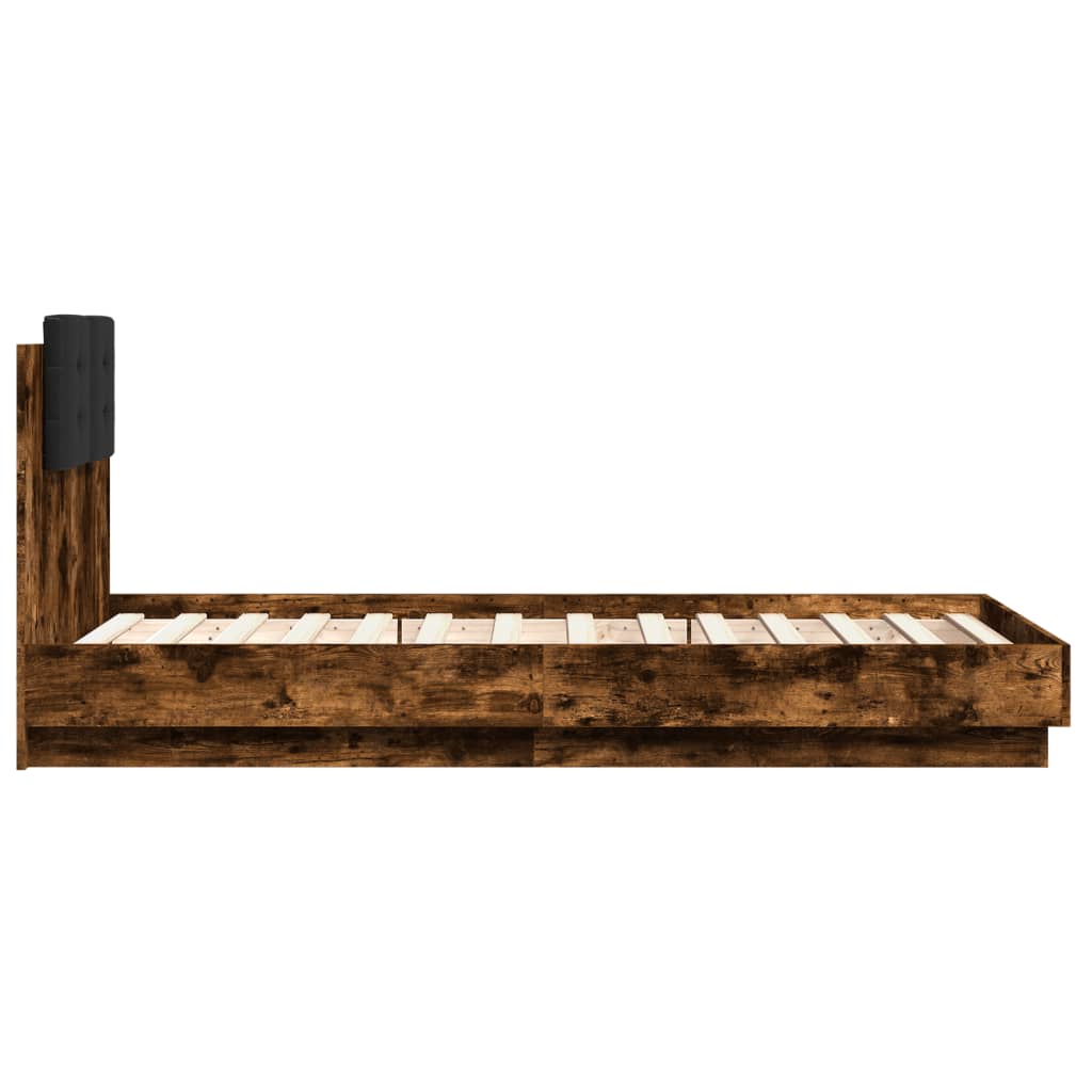 vidaXL Bed Frame with Headboard Smoked Oak 75x190 cm Small Single Engineered Wood