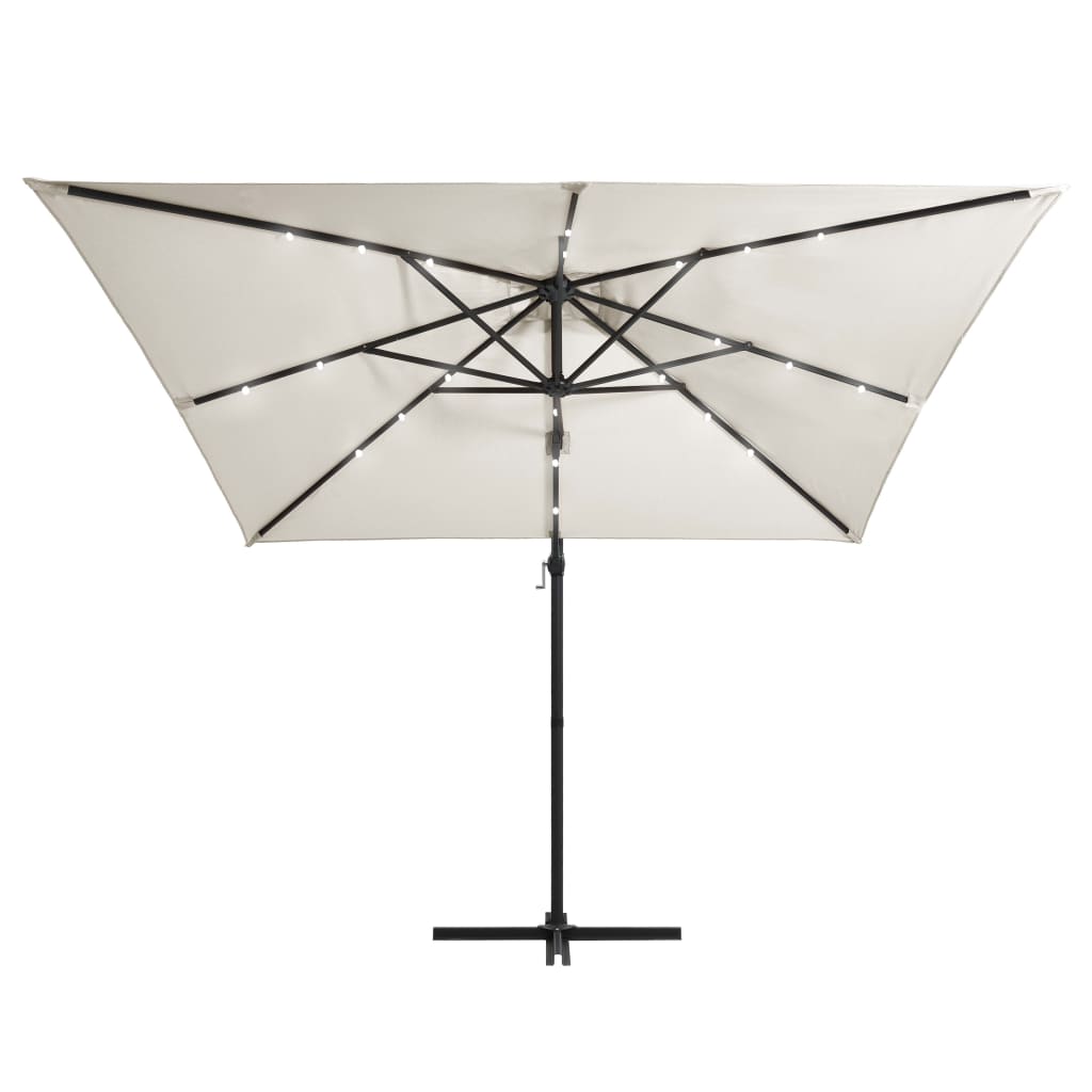 vidaXL Cantilever Umbrella with LED lights and Steel Pole 250x250 cm Sand