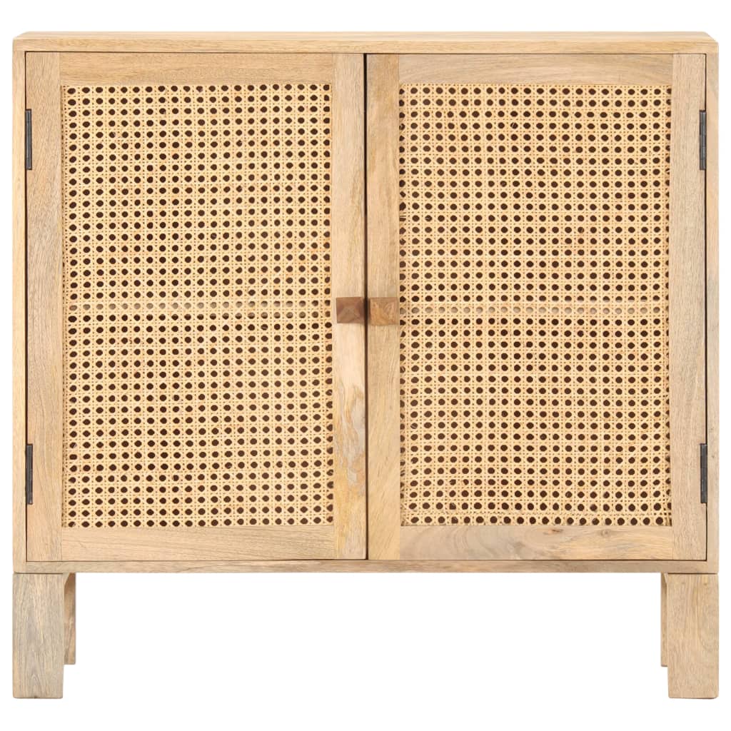 vidaXL Sideboard 80x30x73 cm Solid Mango Wood and Natural Cane