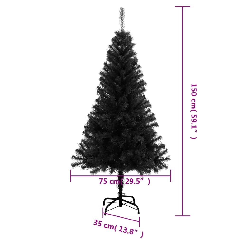 vidaXL Artificial Christmas Tree with Stand Black 150 cm PVC