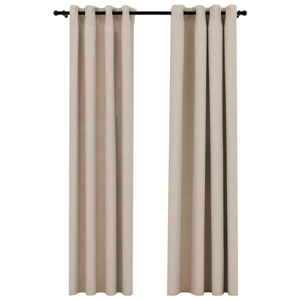 vidaXL Linen-Look Blackout Curtains with Grommets 2pcs Beige 140x225cm