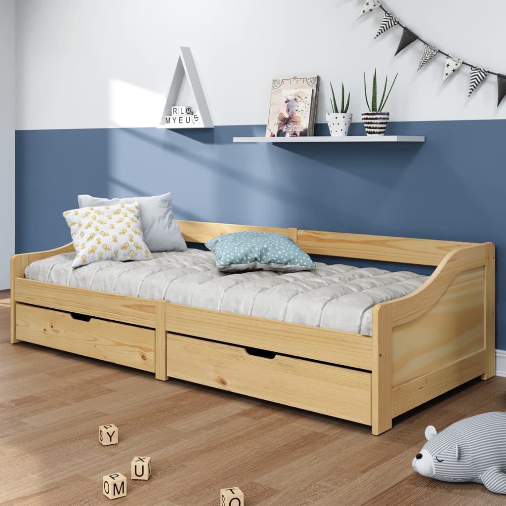 vidaXL Day Bed with 2 Drawers 90x200 cm Solid Wood Pine IRUN