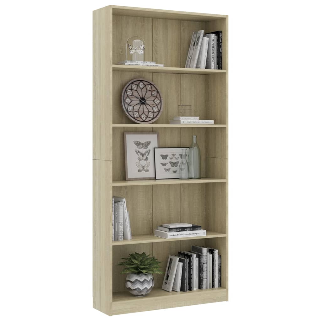 vidaXL 5-Tier Book Cabinet Sonoma Oak 80x24x175 cm Engineered Wood