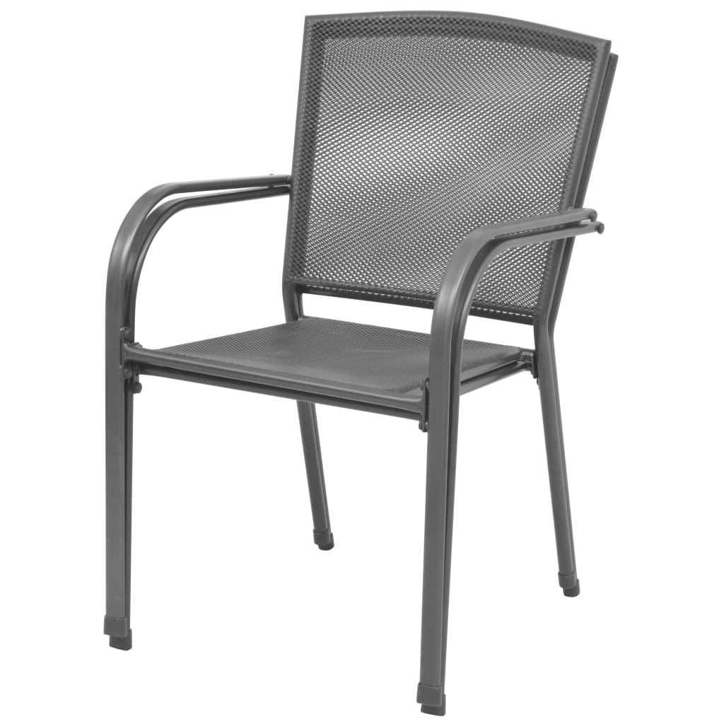 vidaXL Stackable Garden Chairs 2 pcs Steel Grey vidaXL.co.uk