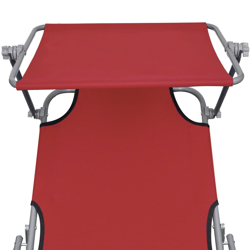 vidaXL Folding Sun Lounger with Canopy Red Aluminium