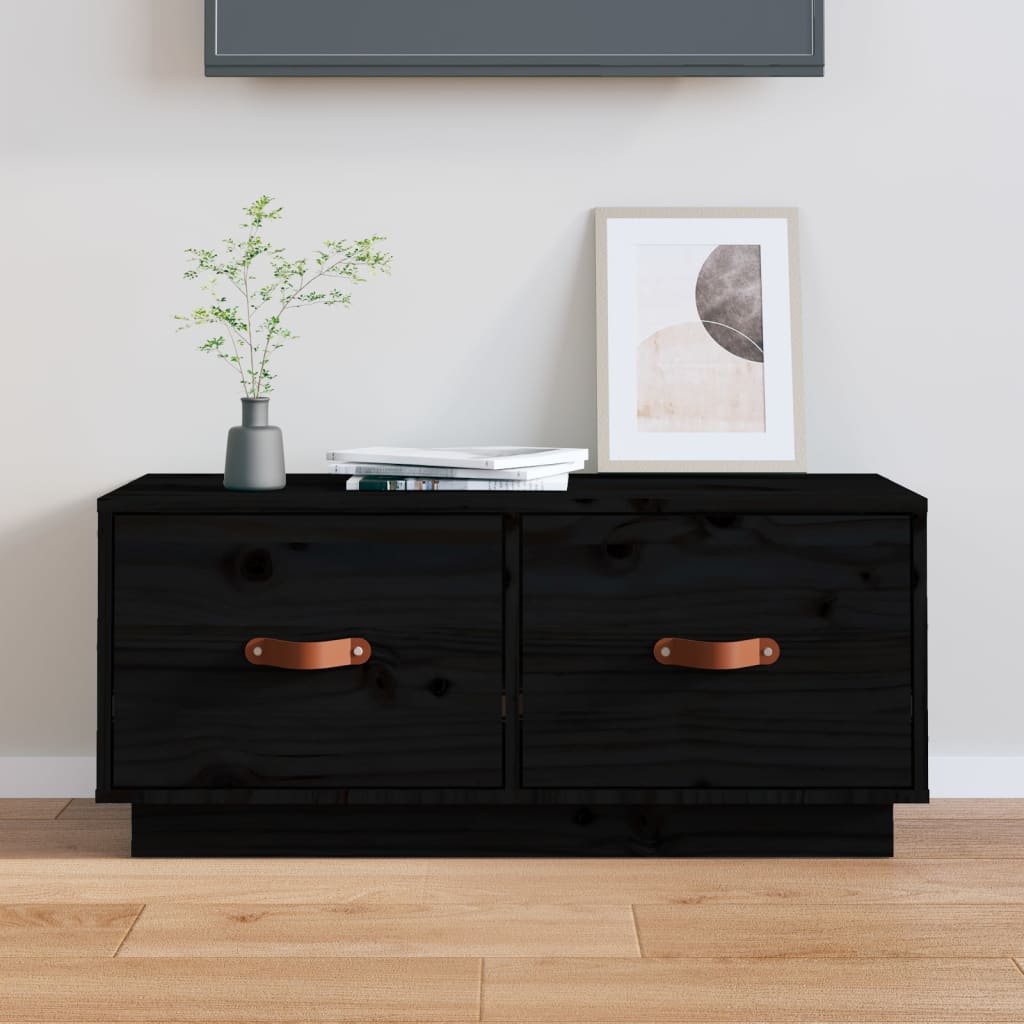 vidaXL TV Cabinet Black 80x34x35 cm Solid Wood Pine
