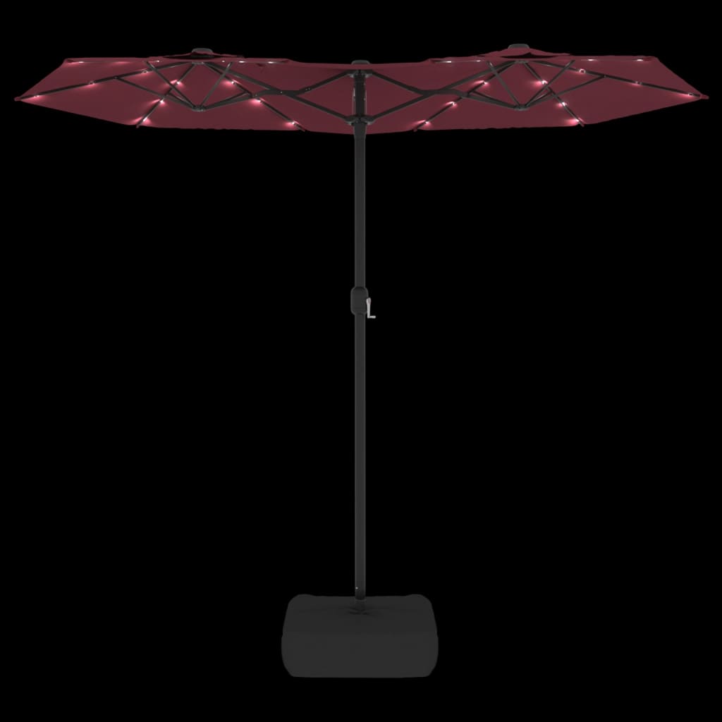 vidaXL Double-Head Parasol with LEDs Bordeaux Red 316x240 cm