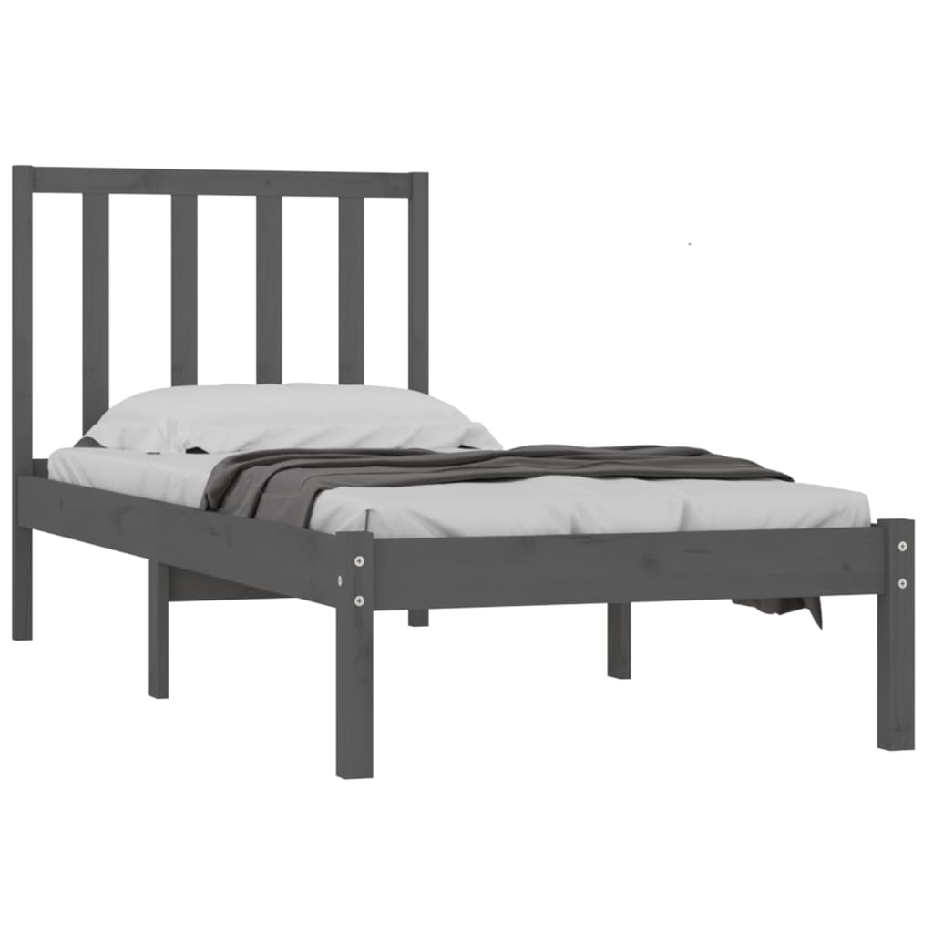 vidaXL Bed Frame Grey Solid Wood Pine 90x190 cm Single