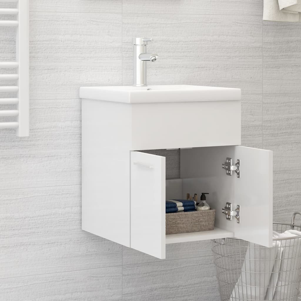 vidaXL Sink Cabinet High Gloss White 41x38.5x46 cm Engineered Wood