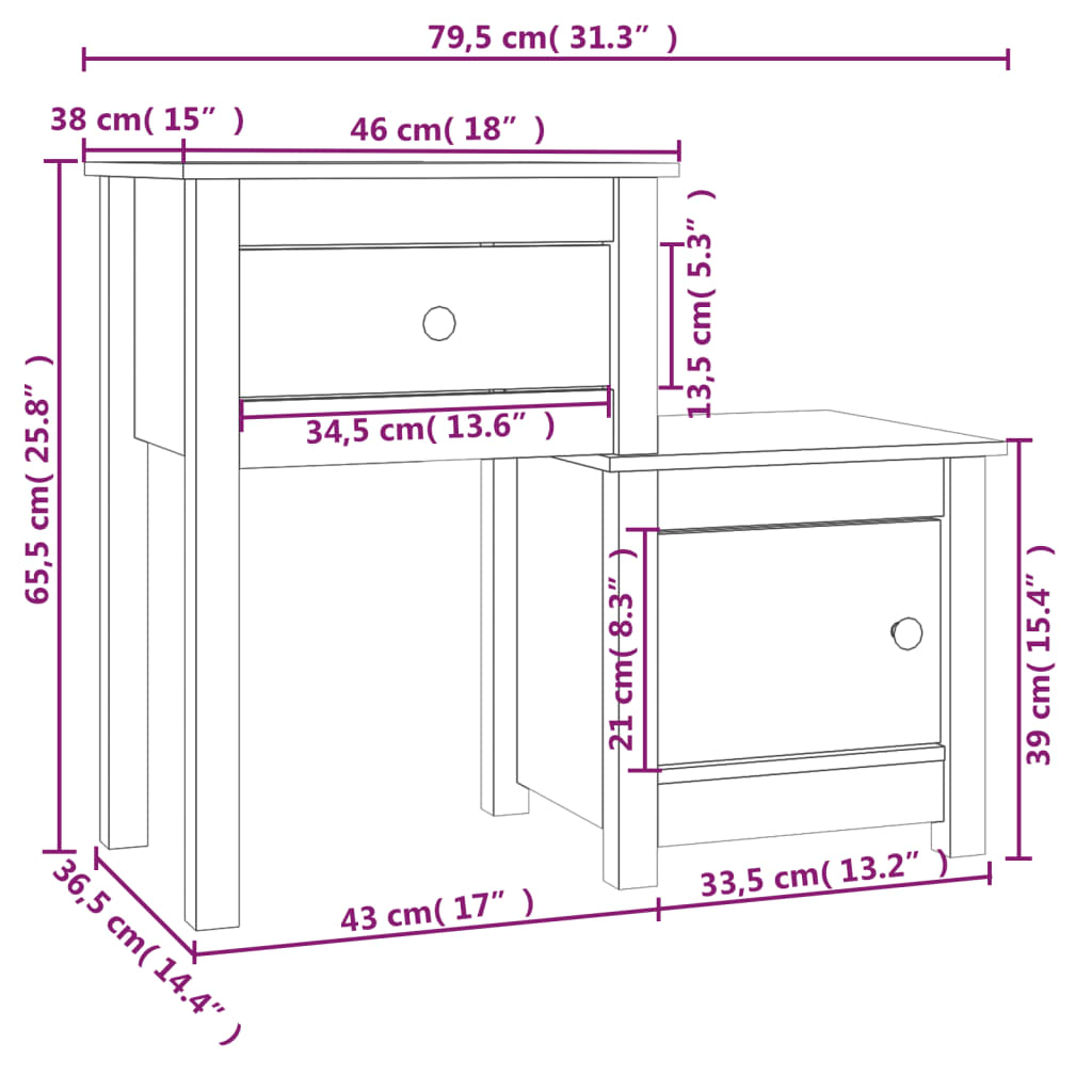 vidaXL Bedside Cabinet White 79.5x38x65.5 cm Solid Wood Pine