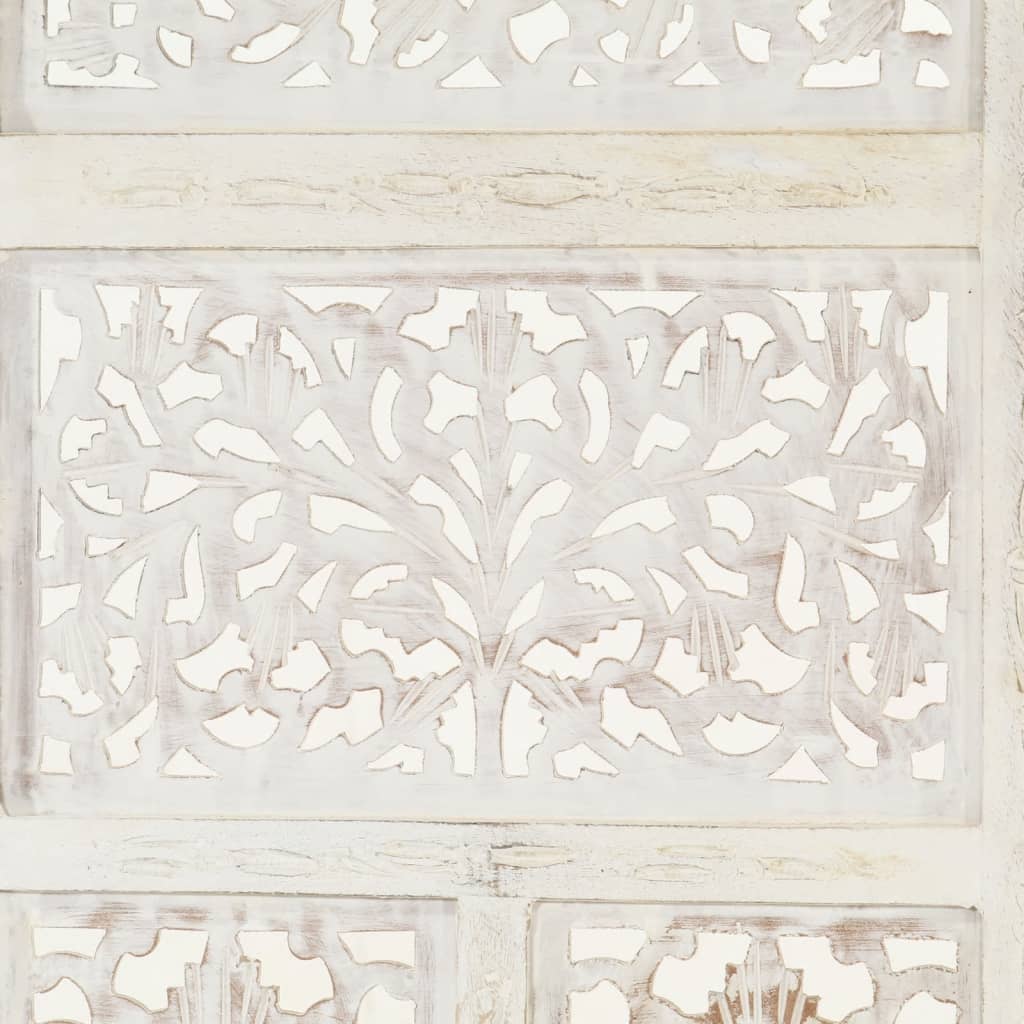 vidaXL Hand carved 4-Panel Room Divider White 160x165 cm Solid Mango Wood
